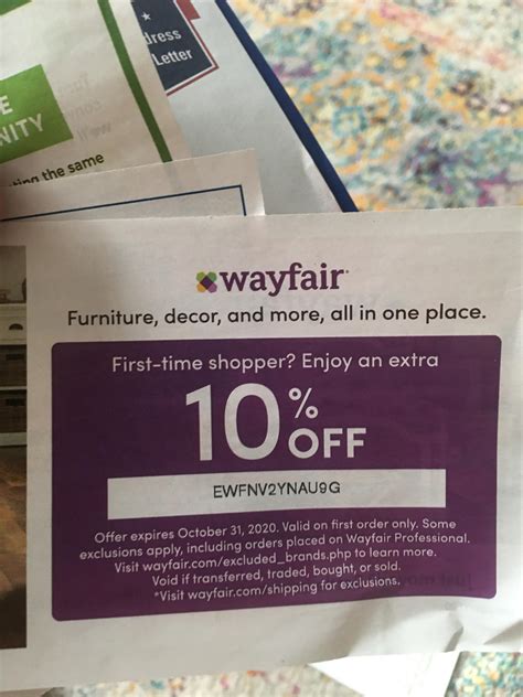 Redeem your Wayfair coupon to save 15% off entire purchase. 20% off w/app. 20% off $250+. 10% off w/sign-up. 68 active Wayfair promo codes on GQ today. ... $40 on your first qualifying order of ...